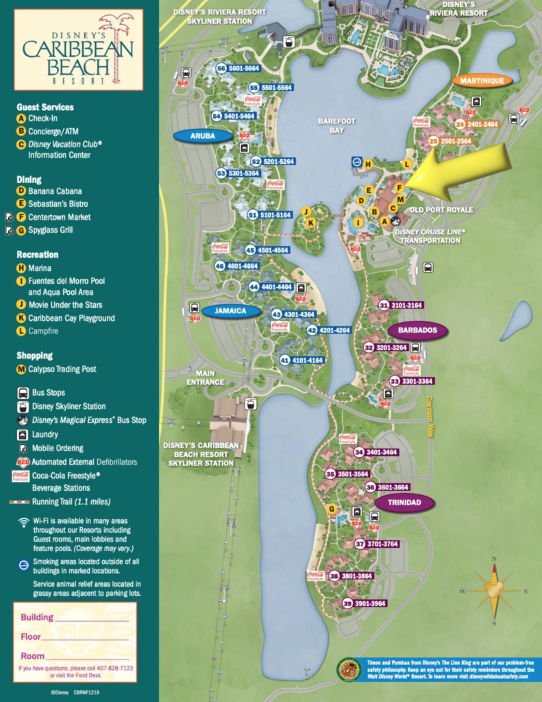 map of Caribbean Beach resort disney that shows Centertown Market location